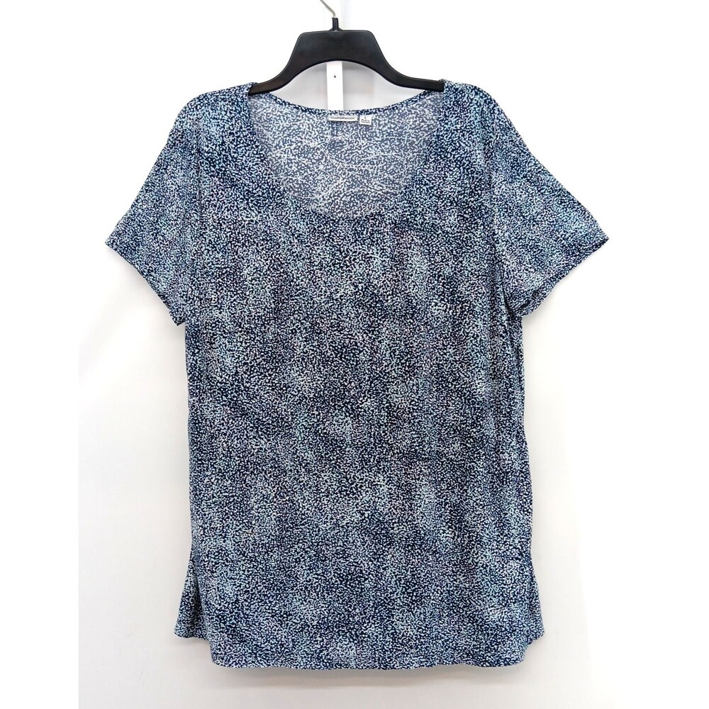 Croft & Barrow Shirt Women Large Blue All Over Print Short Sleeve Scoop Neck Top